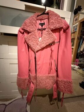Retrofete Pink Faux-Shearling Moto Jacket